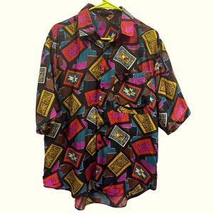 Silk Montage Vintage Short Sleeve Button Up Colorful Pocket Shirt Mens Medium